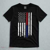 Firefighter Police Officer Red & Blue Line Flag T-Shirt thumb 5