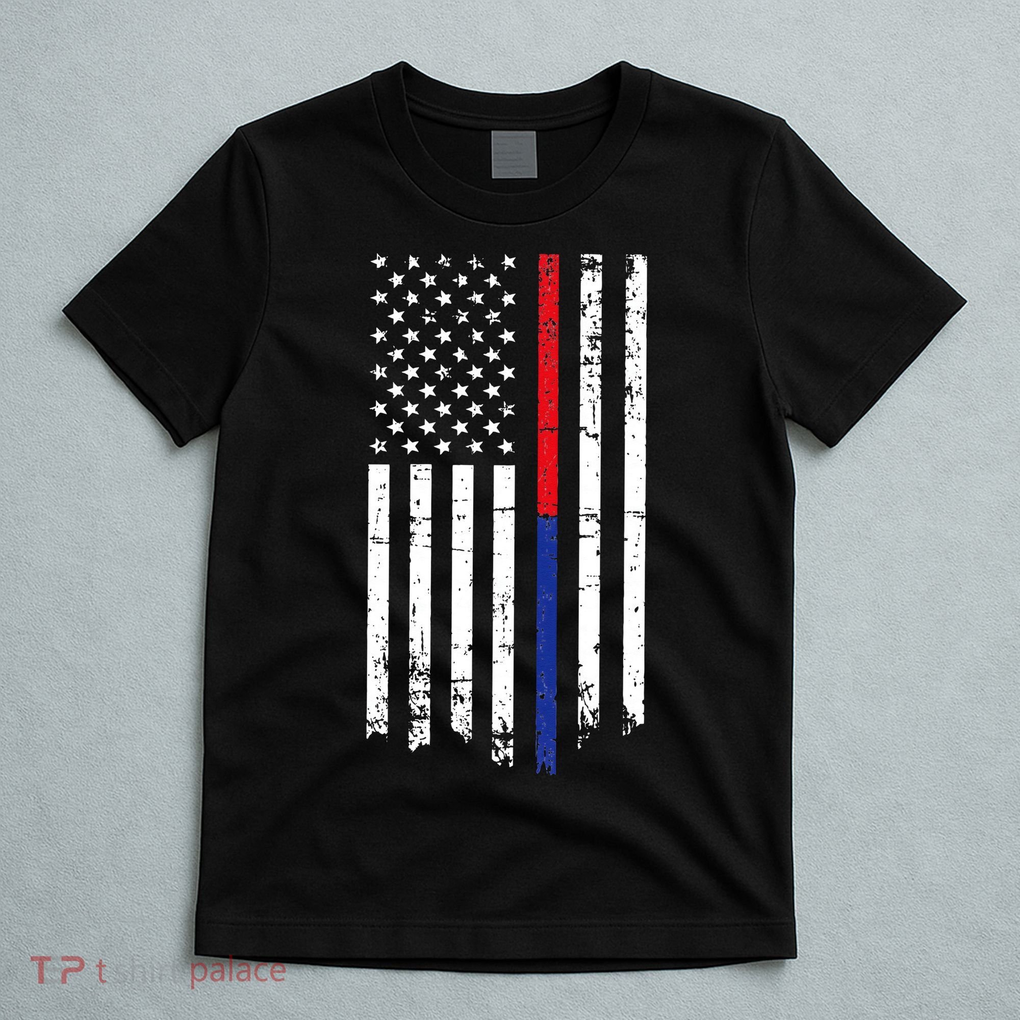 Firefighter Police Officer Red & Blue Line Flag T-Shirt