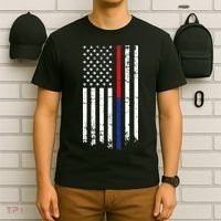 Firefighter Police Officer Red & Blue Line Flag T-Shirt thumb 6