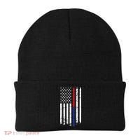 Firefighter Police Officer Red & Blue Line Flag Beanie thumb 0