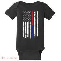 Firefighter Police Officer Red & Blue Line Flag Baby Bodysuit thumb 0
