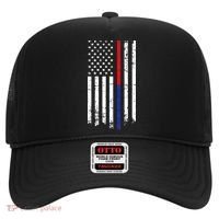 Firefighter Police Officer Red & Blue Line Flag Hat thumb 0