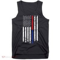Firefighter Police Officer Red & Blue Line Flag Tank Top thumb 0