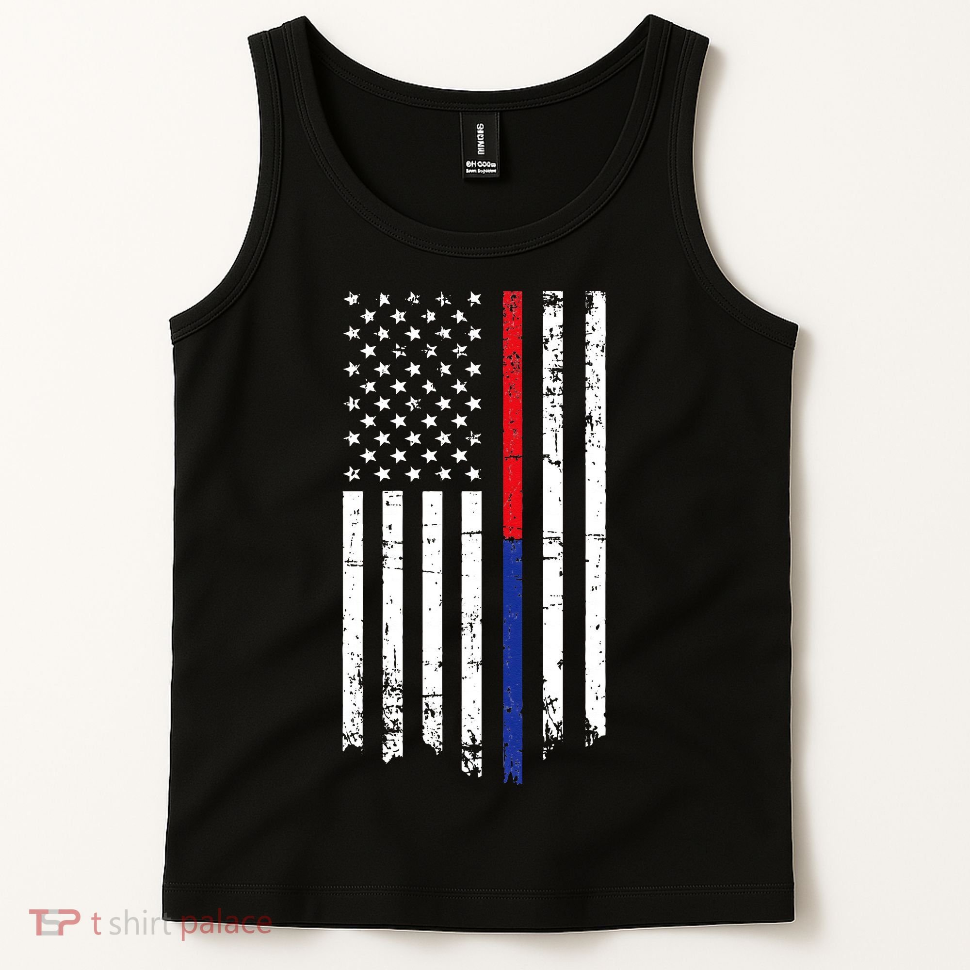 Firefighter Police Officer Red & Blue Line Flag Tank Top