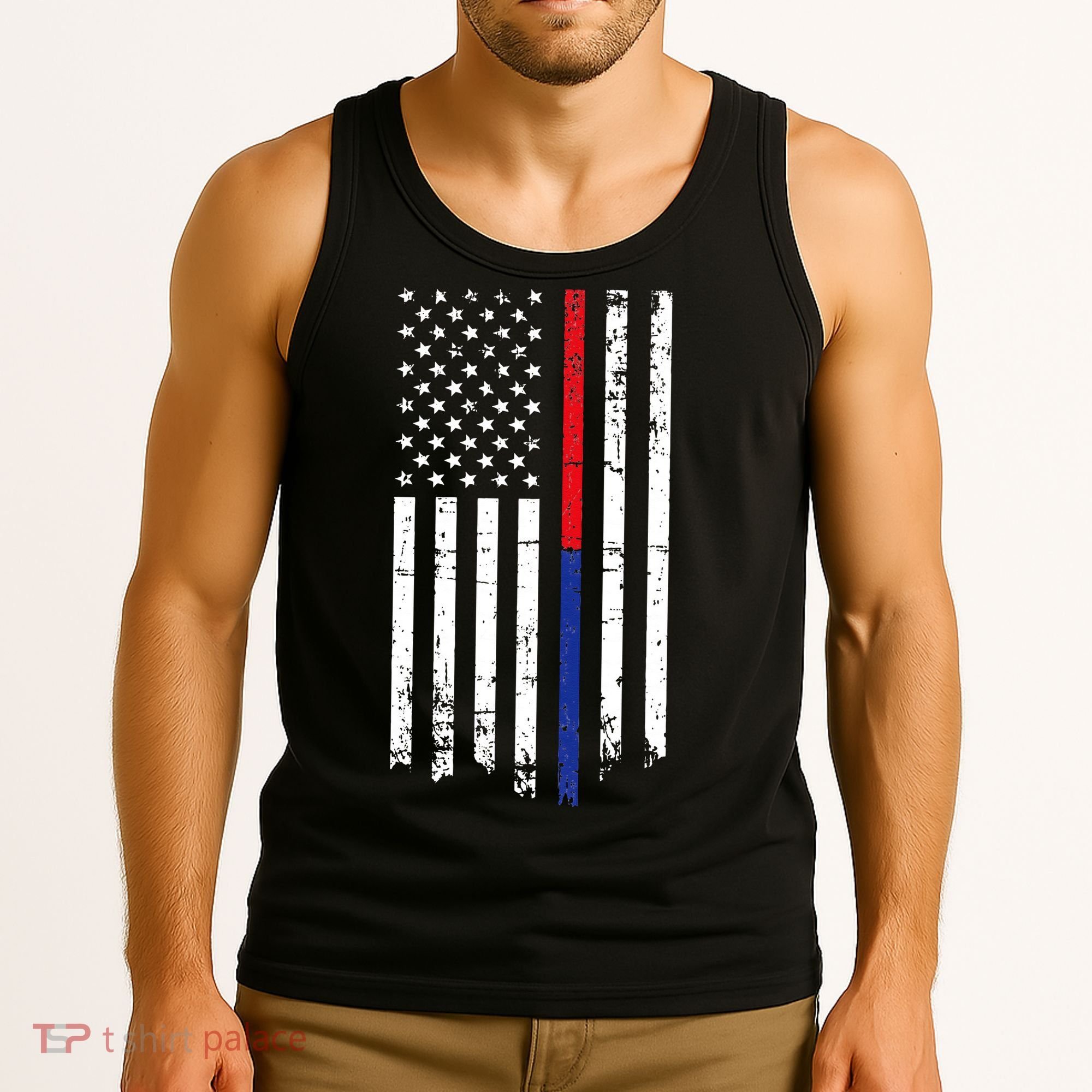 Firefighter Police Officer Red & Blue Line Flag Tank Top