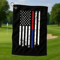Firefighter Police Officer Red & Blue Line Flag Golf Towel thumb 1