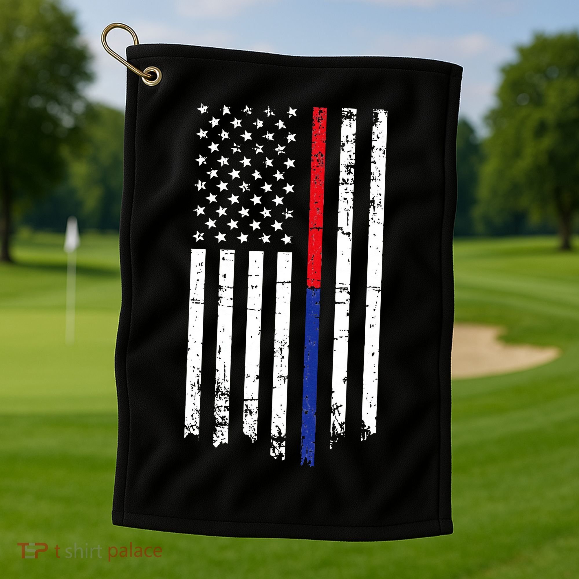 Firefighter Police Officer Red & Blue Line Flag Golf Towel