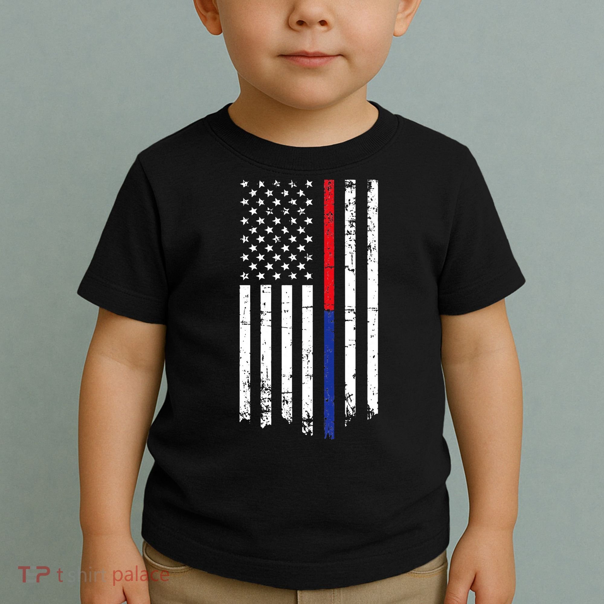 Firefighter Police Officer Red & Blue Line Flag Toddler T-Shirt
