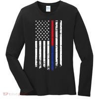 Firefighter Police Officer Red & Blue Line Flag Women's Long Sleeve Shirt thumb 0