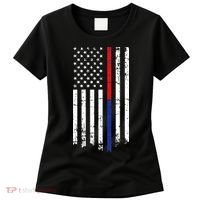 Firefighter Police Officer Red & Blue Line Flag Women's T-Shirt thumb 0