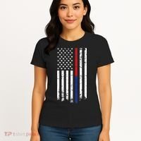Firefighter Police Officer Red & Blue Line Flag Women's T-Shirt thumb 4
