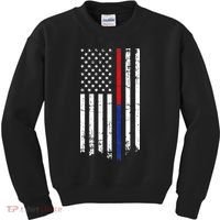 Firefighter Police Officer Red & Blue Line Flag Kids Sweatshirt thumb 0