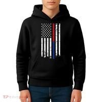 Firefighter Police Officer Red & Blue Line Flag Kids Hoodie thumb 4