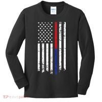Firefighter Police Officer Red & Blue Line Flag Kids Long Sleeve Shirt thumb 0