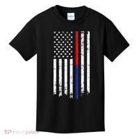 Firefighter Police Officer Red & Blue Line Flag Kids T-Shirt thumb 0