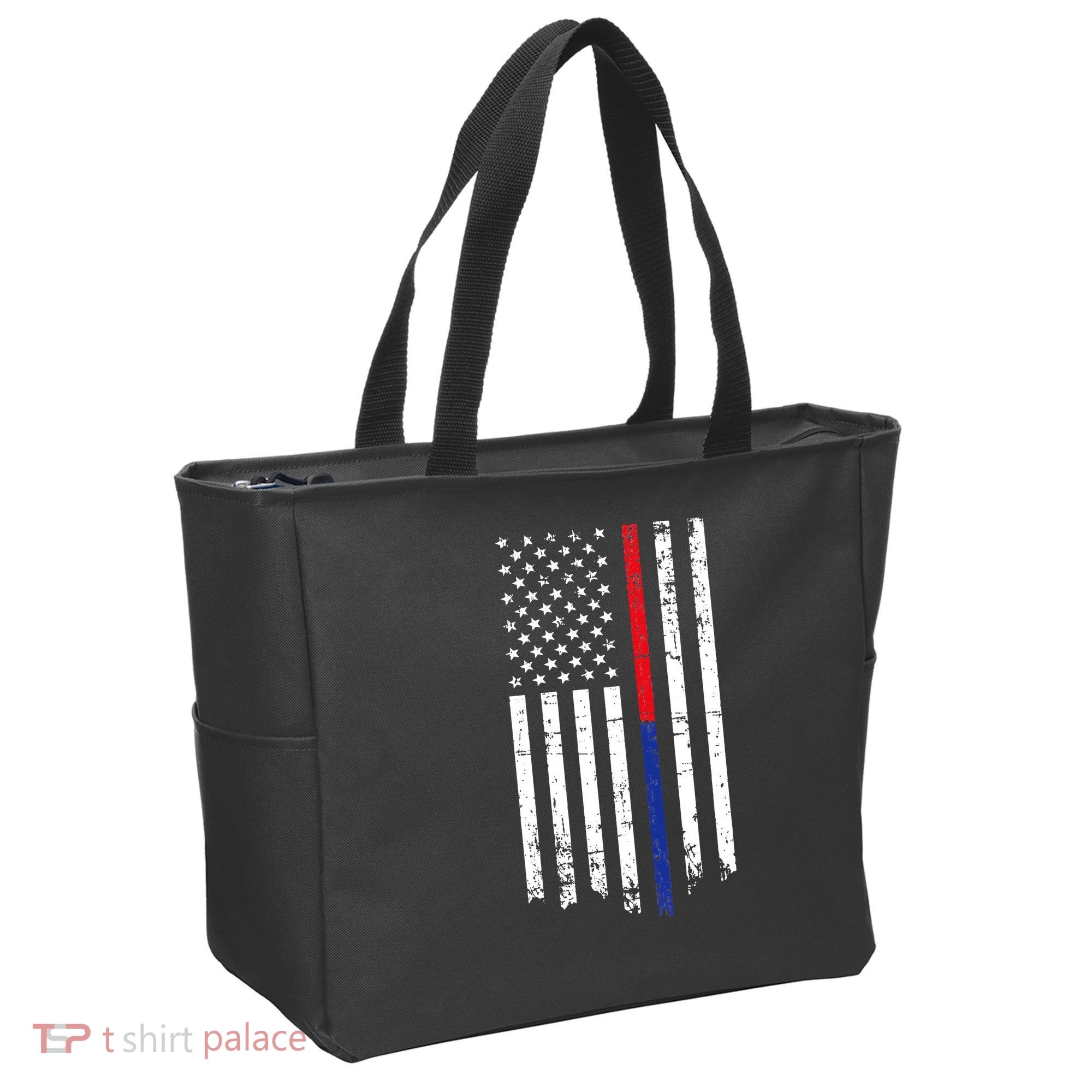 Firefighter Police Officer Red & Blue Line Flag Tote Bag