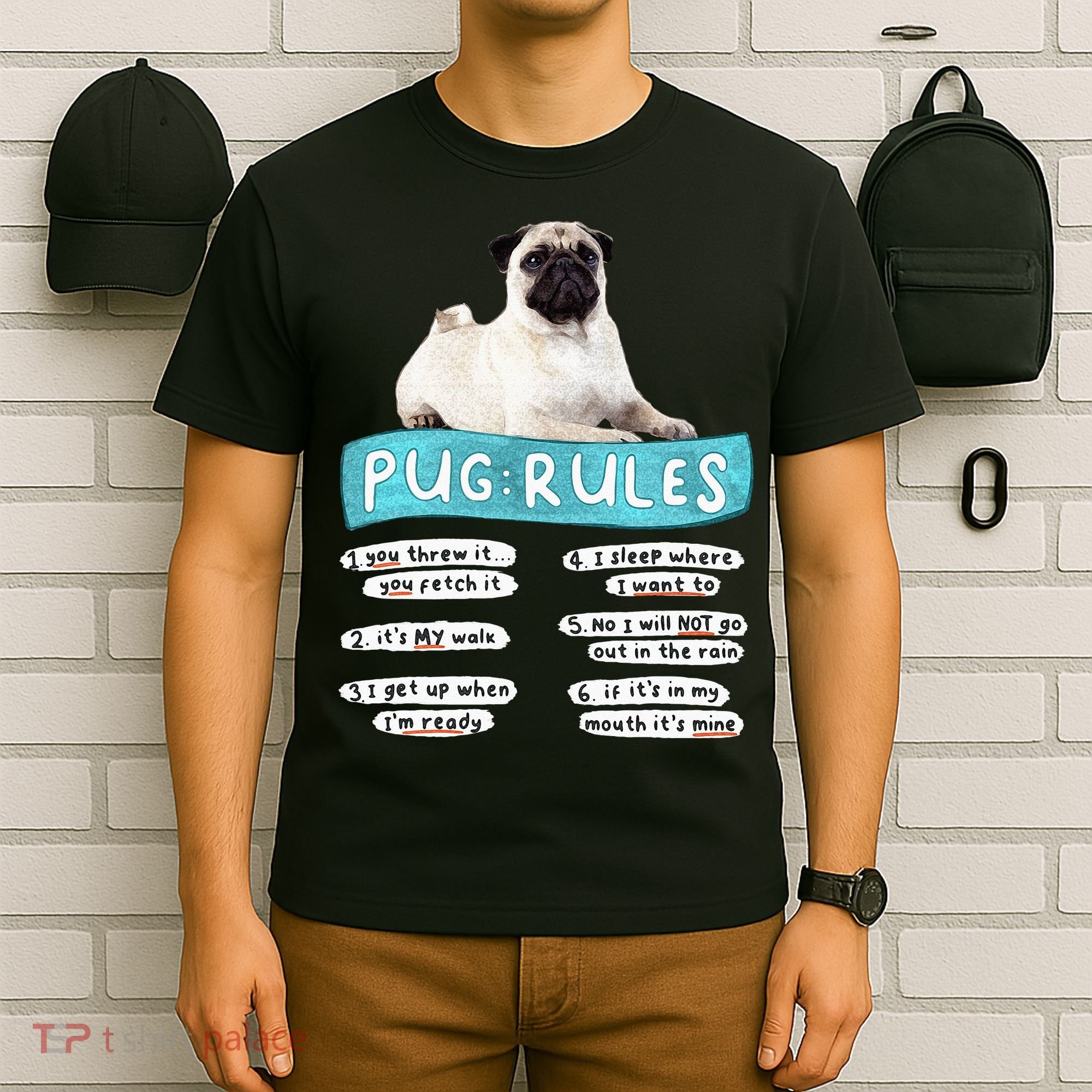 Funny Pug Pug Rules Pug Lover Pug Owner T-Shirt
