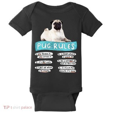 Funny Pug Pug Rules Pug Lover Pug Owner Baby Bodysuit