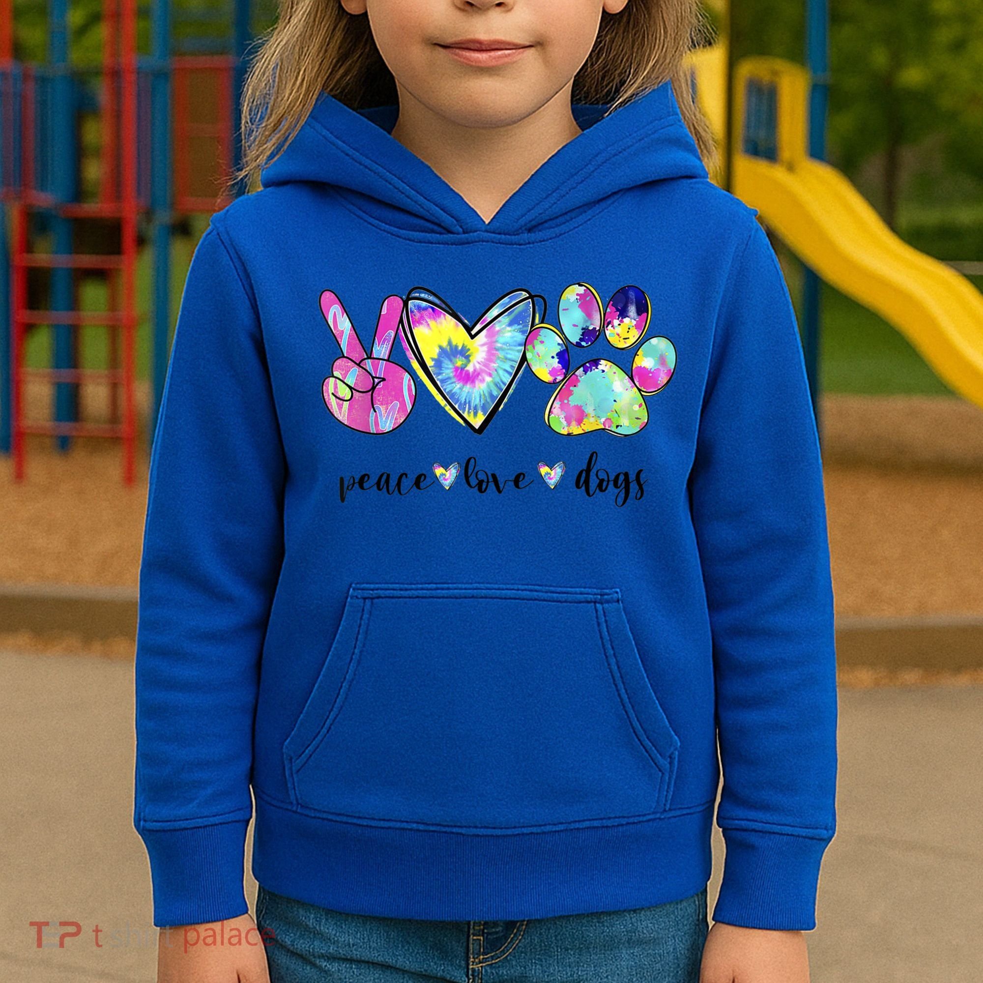 Funny Puppy Paw Dog Gift Peace Love Dogs Lover Gift Kids Hoodie