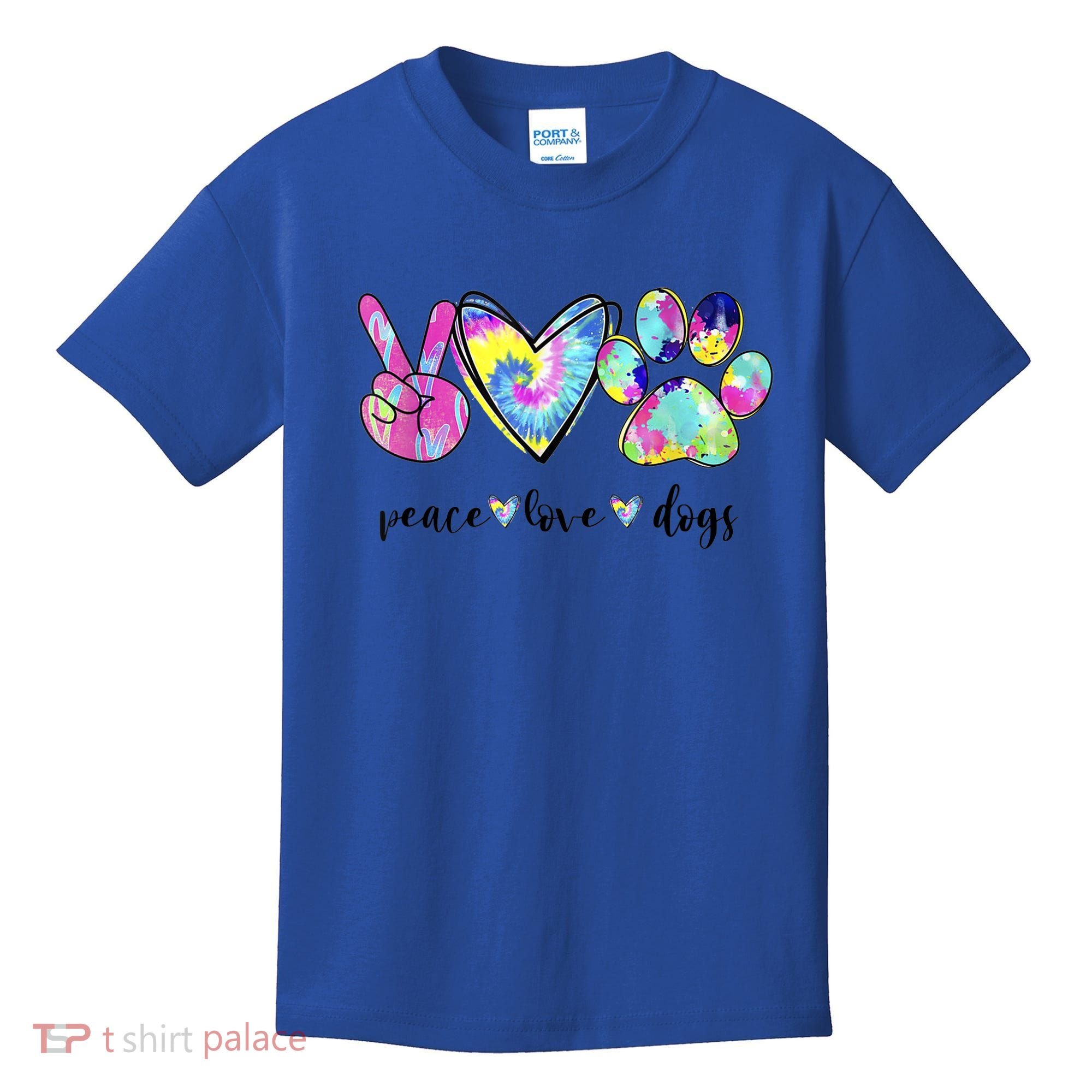 Funny Puppy Paw Dog Gift Peace Love Dogs Lover Gift Kids T-Shirt