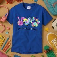 Funny Puppy Paw Dog Gift Peace Love Dogs Lover Gift Kids T-Shirt thumb 3