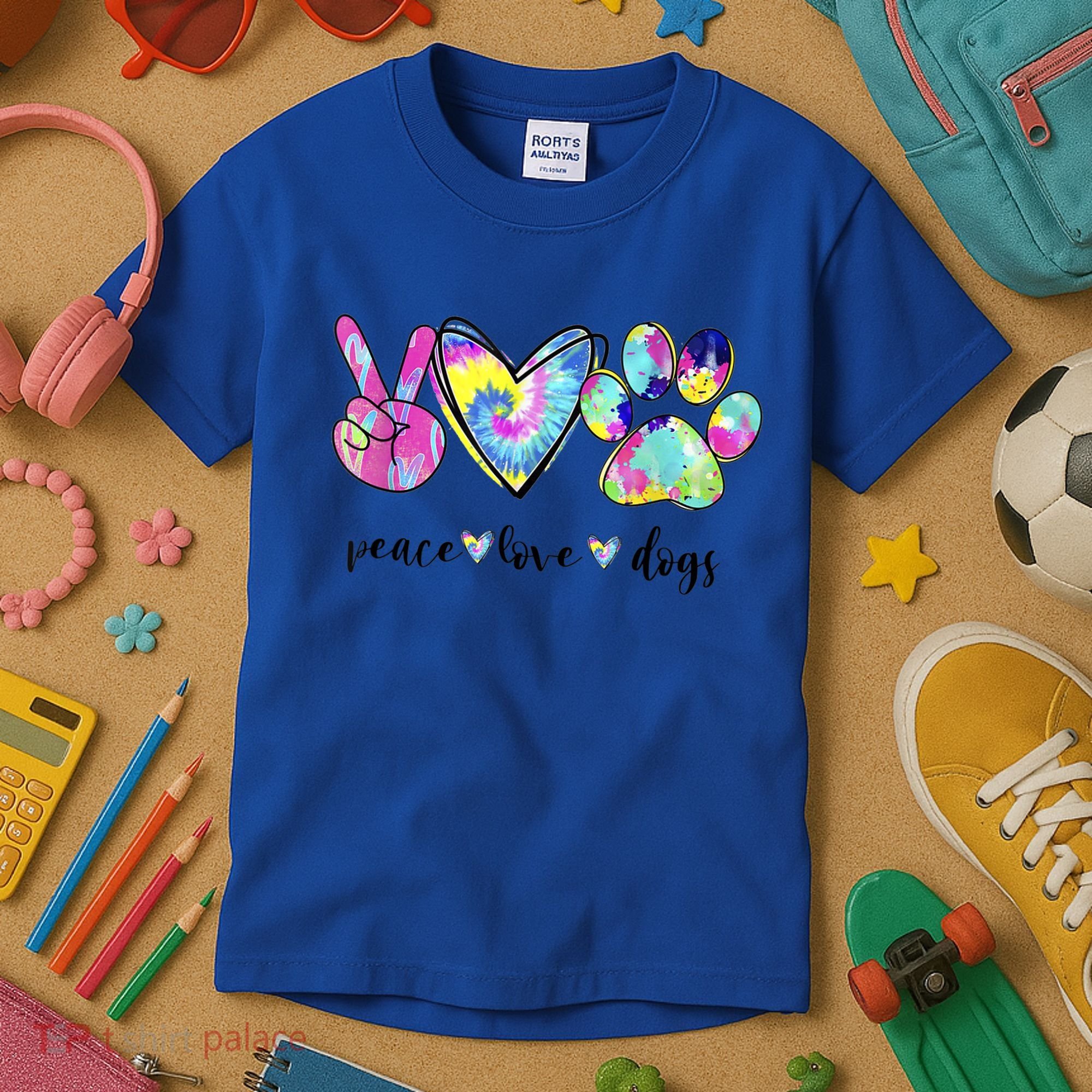 Funny Puppy Paw Dog Gift Peace Love Dogs Lover Gift Kids T-Shirt