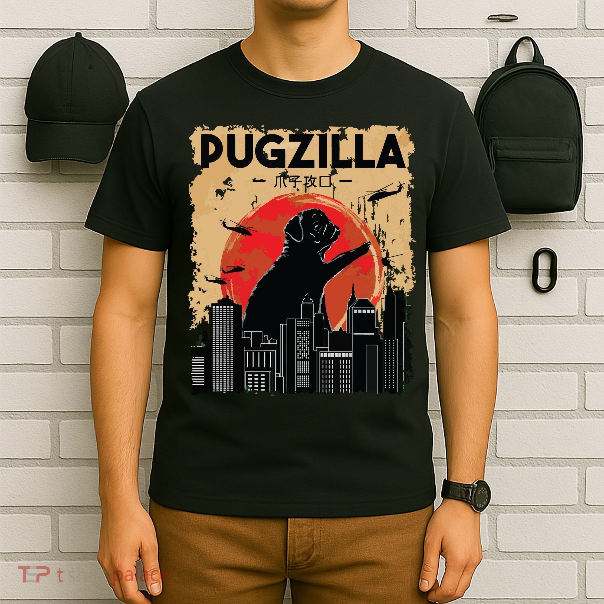 Funny Pug Pugzilla Funny Dog Pug T-Shirt