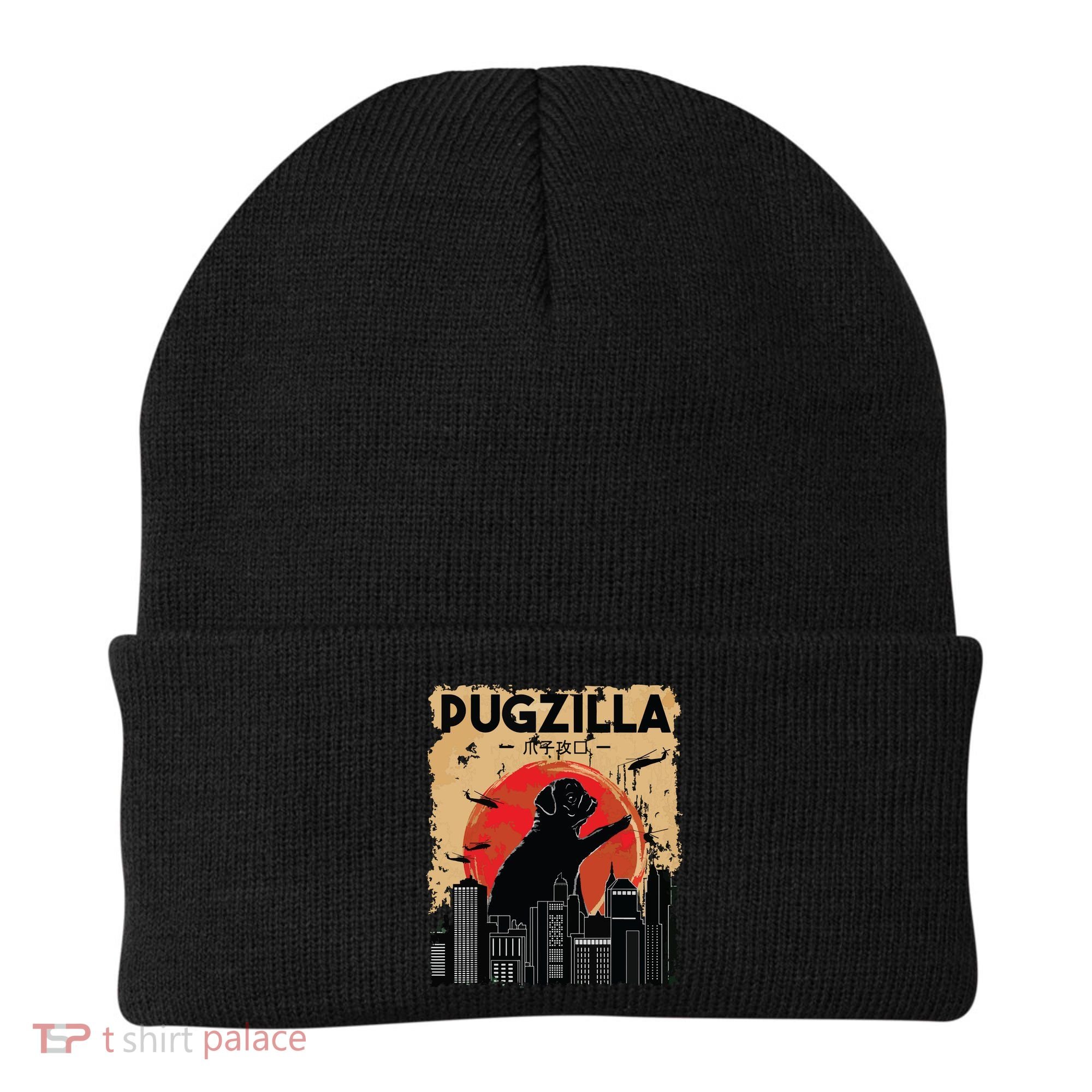Funny Pug Pugzilla Funny Dog Pug Beanie