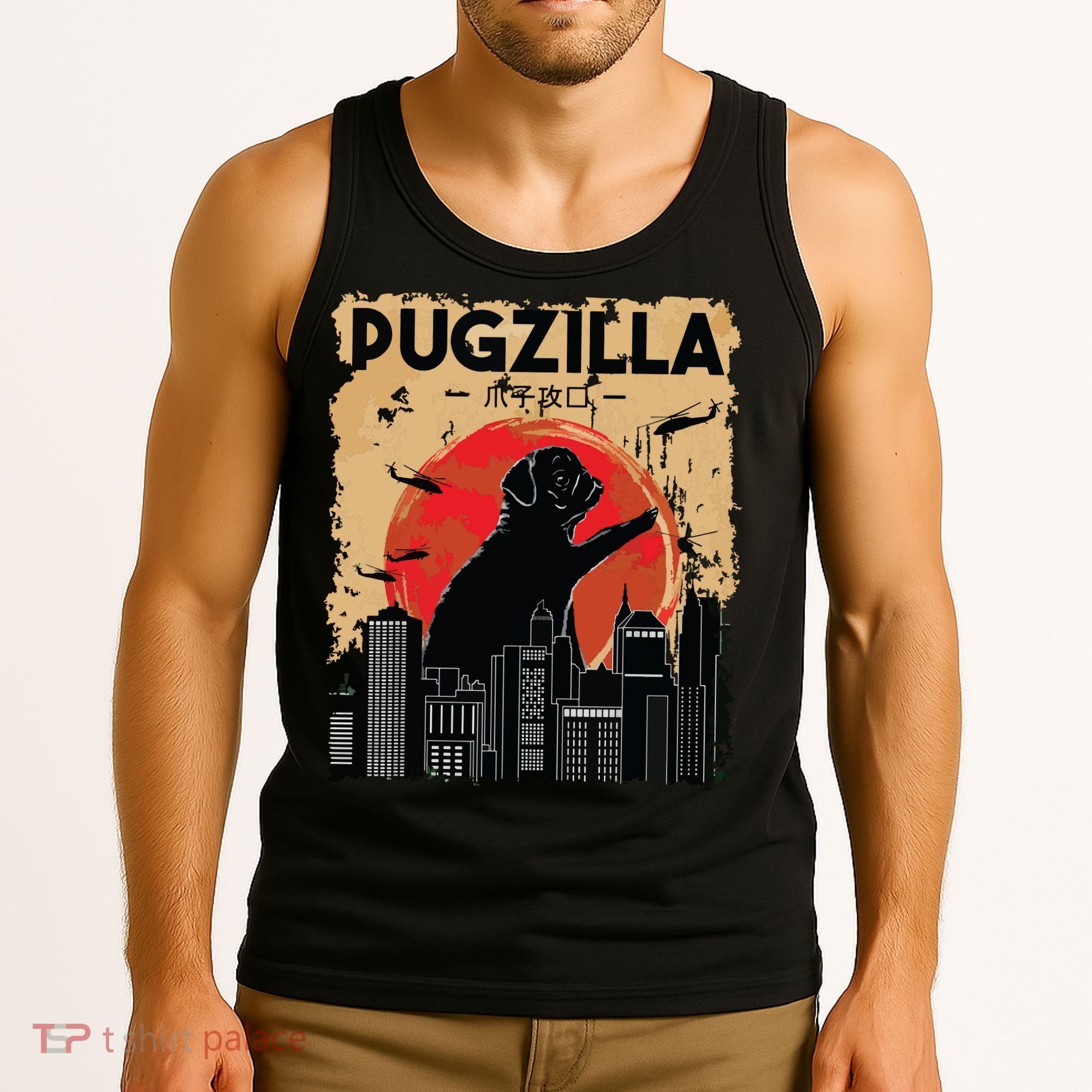 Funny Pug Pugzilla Funny Dog Pug Tank Top
