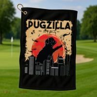 Funny Pug Pugzilla Funny Dog Pug Golf Towel thumb 1