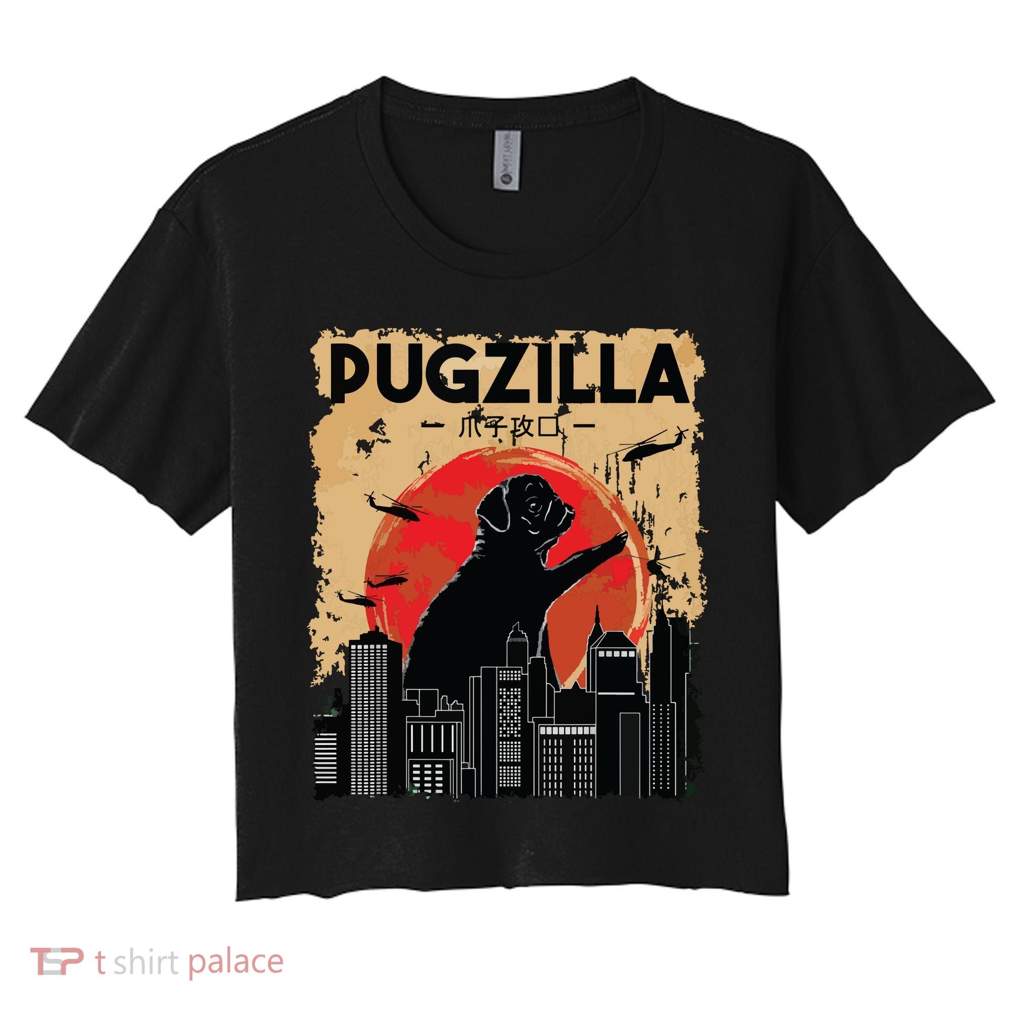 Funny Pug Pugzilla Funny Dog Pug Women's Crop Top Tee