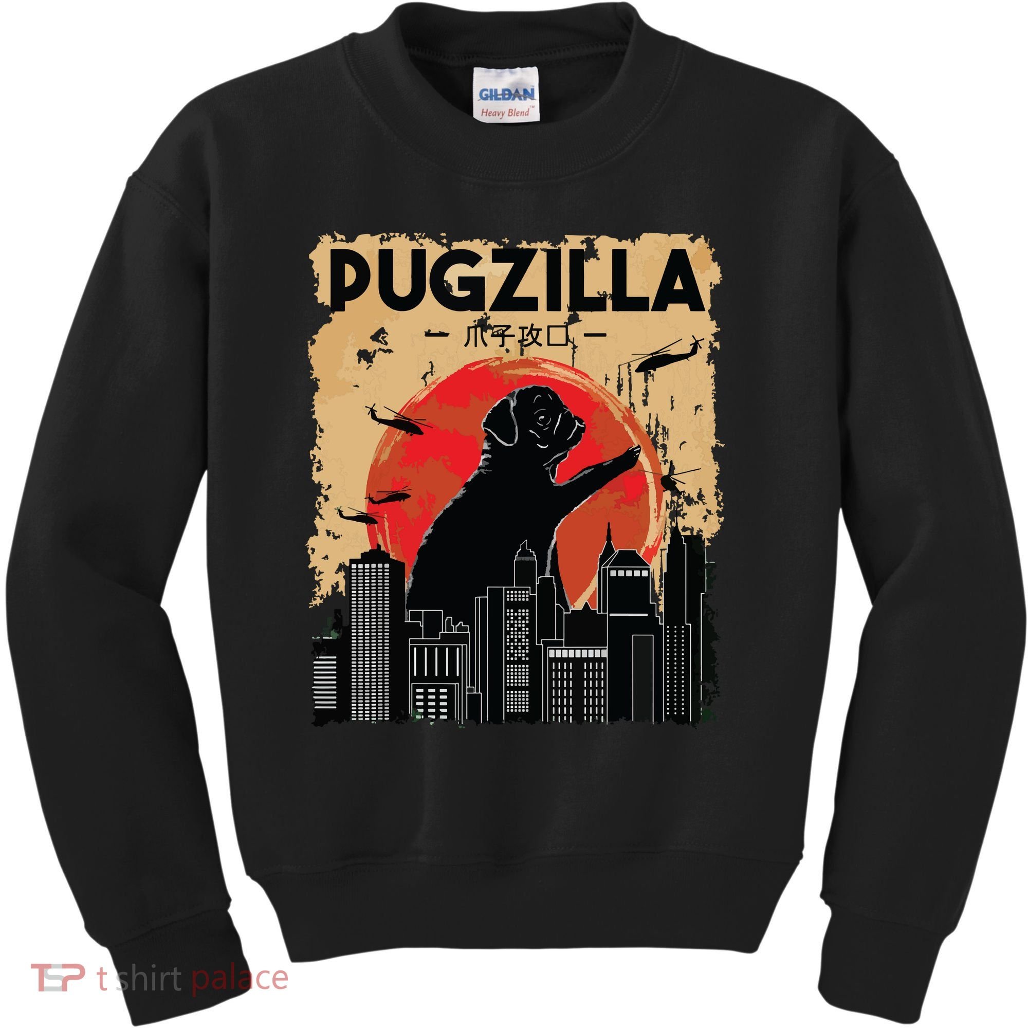 Funny Pug Pugzilla Funny Dog Pug Kids Sweatshirt