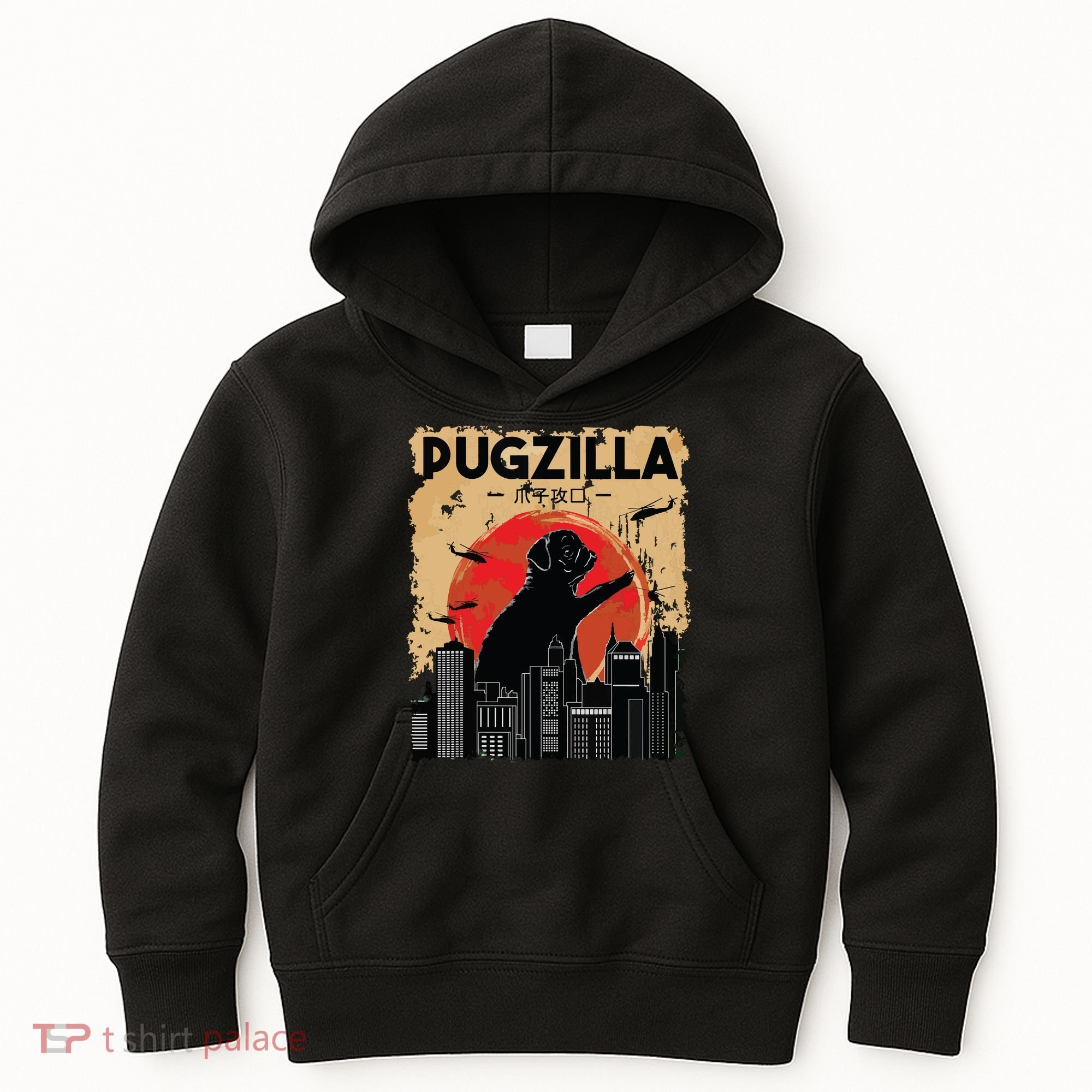 Funny Pug Pugzilla Funny Dog Pug Kids Hoodie