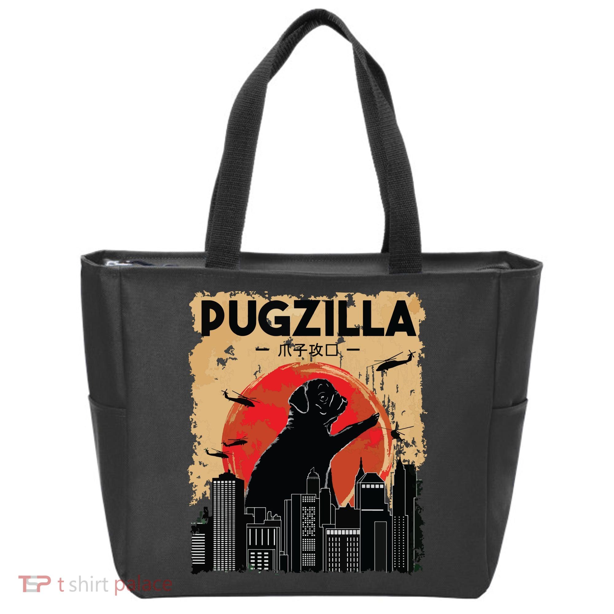 Funny Pug Pugzilla Funny Dog Pug Tote Bag