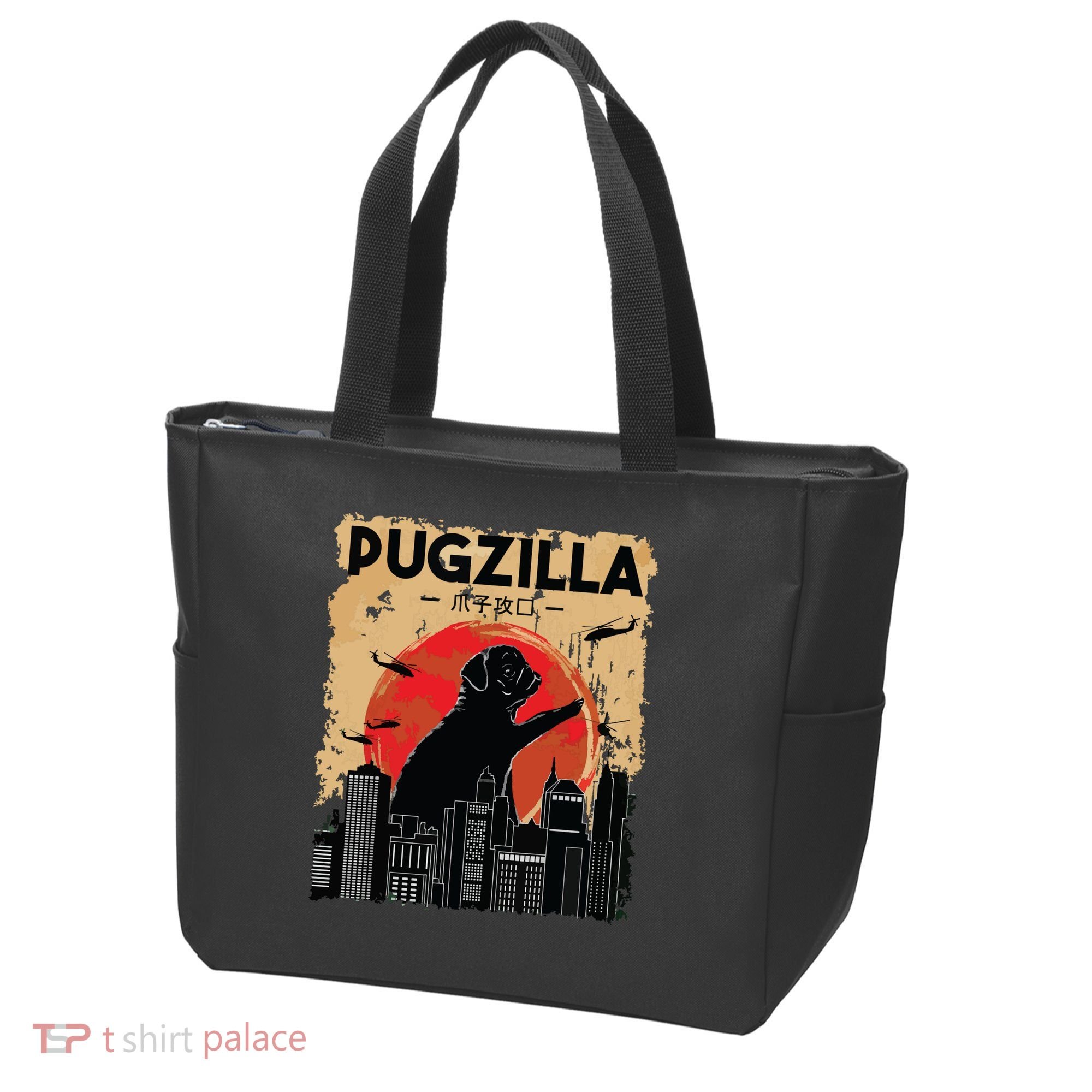 Funny Pug Pugzilla Funny Dog Pug Tote Bag