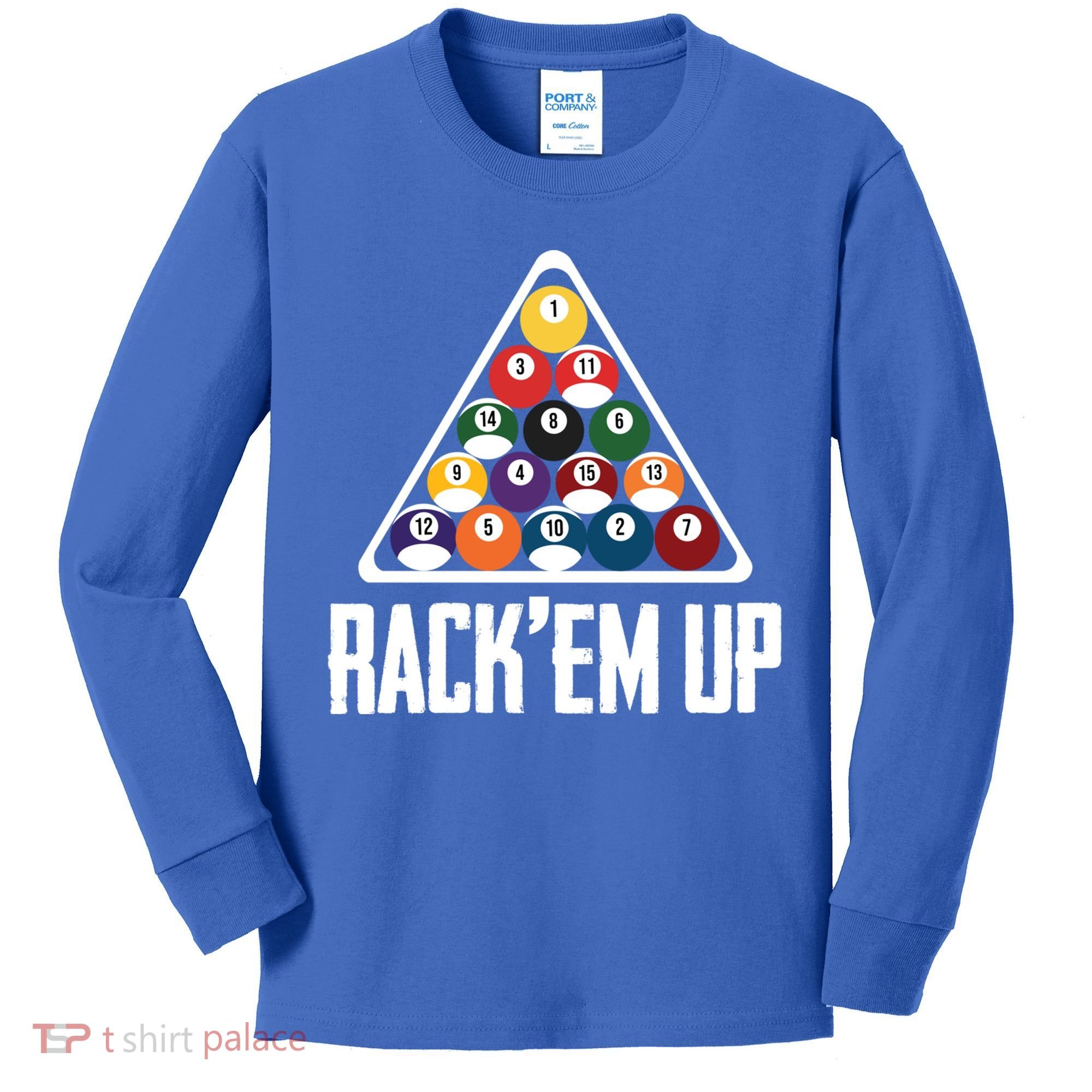 Funny Pool Player Billiard 8ball RackEm Up Gift Kids Long Sleeve Shirt
