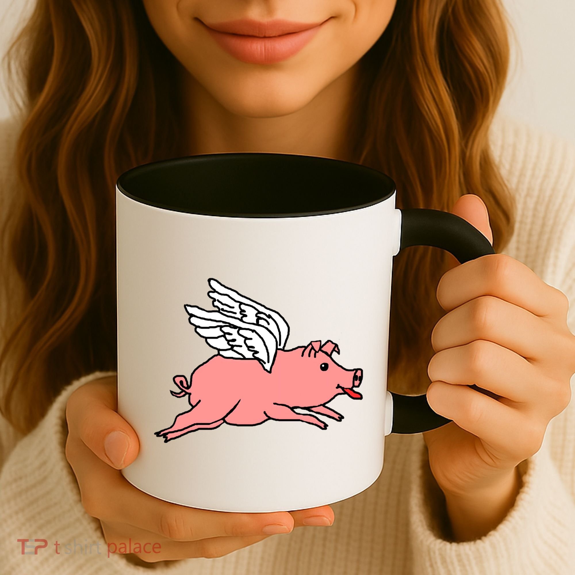 Flying Pig Poking Tongue Out Funny Gift Coffee Mug