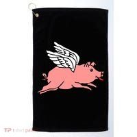 Flying Pig Poking Tongue Out Funny Gift Golf Towel thumb 0