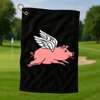 Flying Pig Poking Tongue Out Funny Gift Golf Towel thumb 1