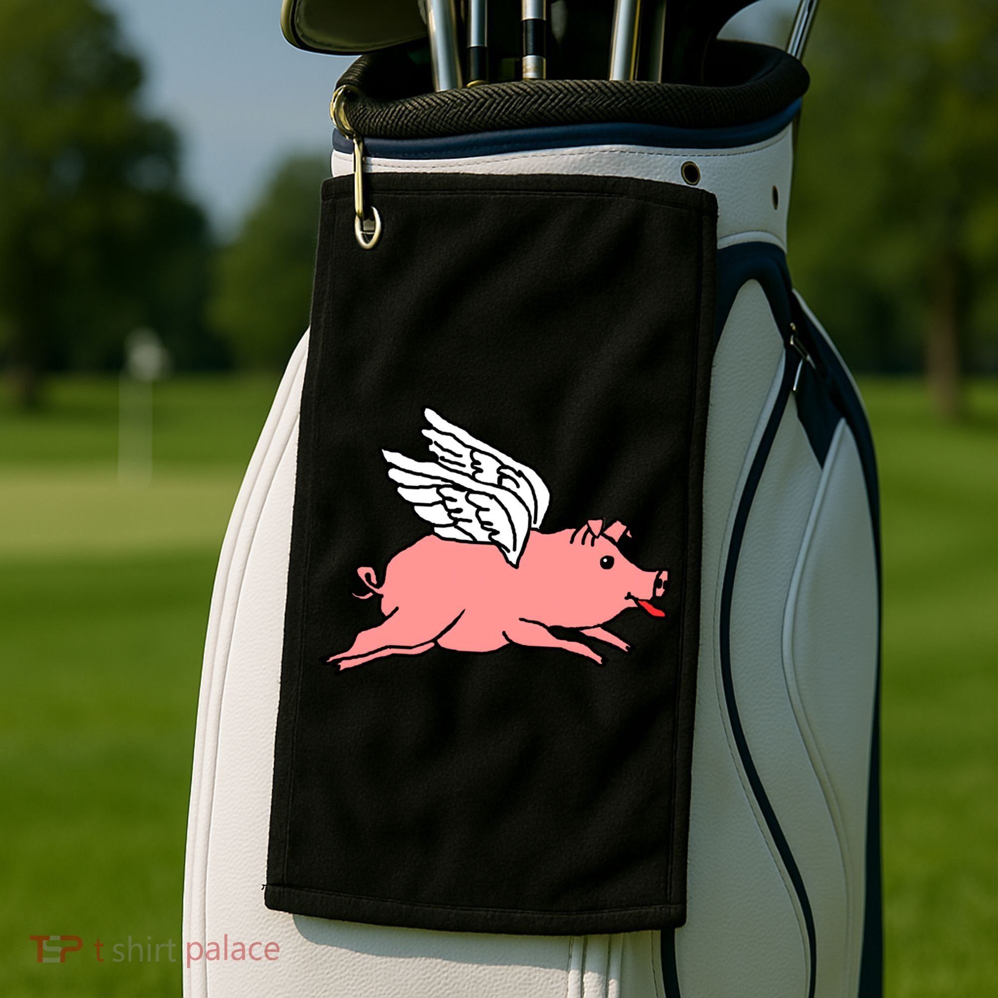 Flying Pig Poking Tongue Out Funny Gift Golf Towel