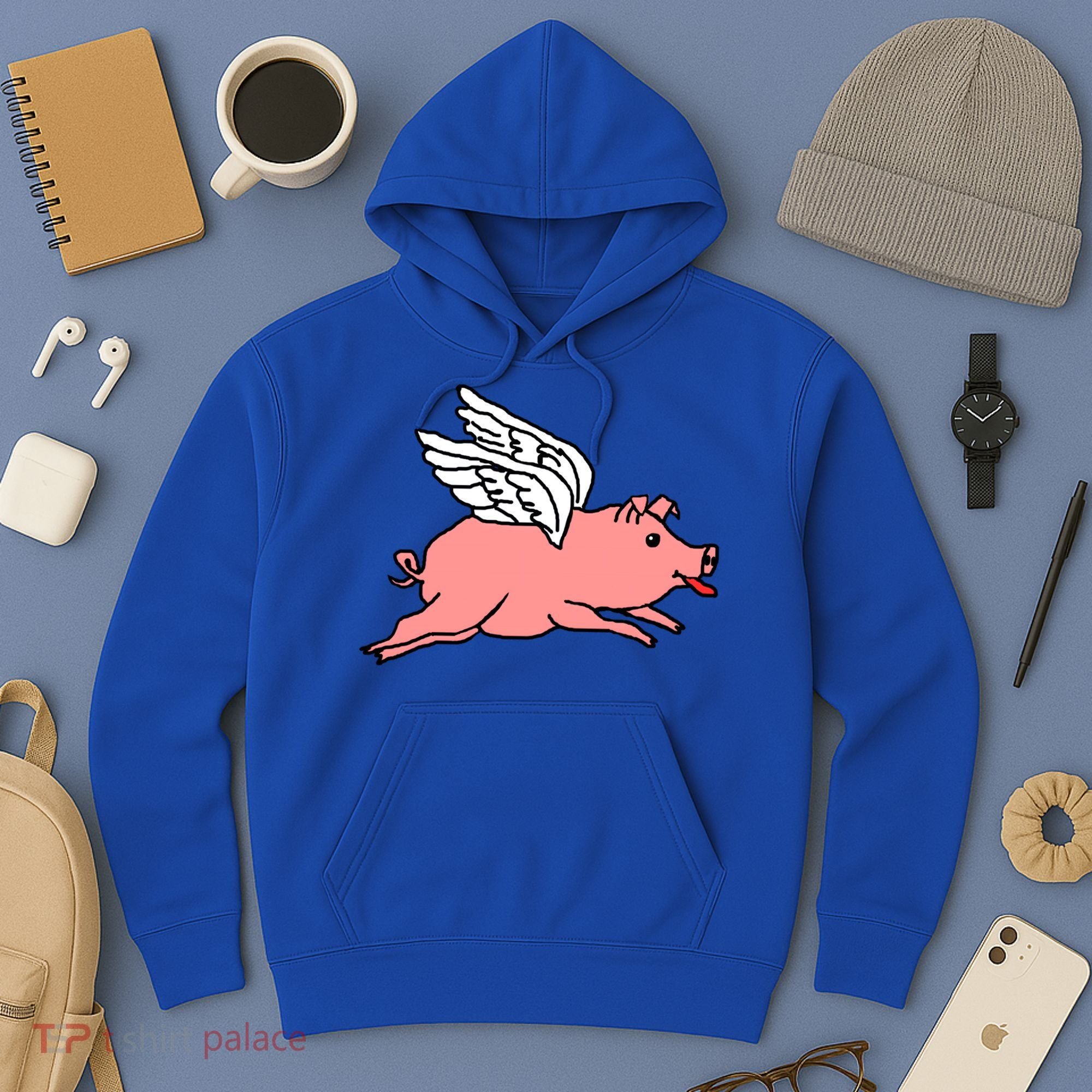 Flying Pig Poking Tongue Out Funny Gift Hoodie