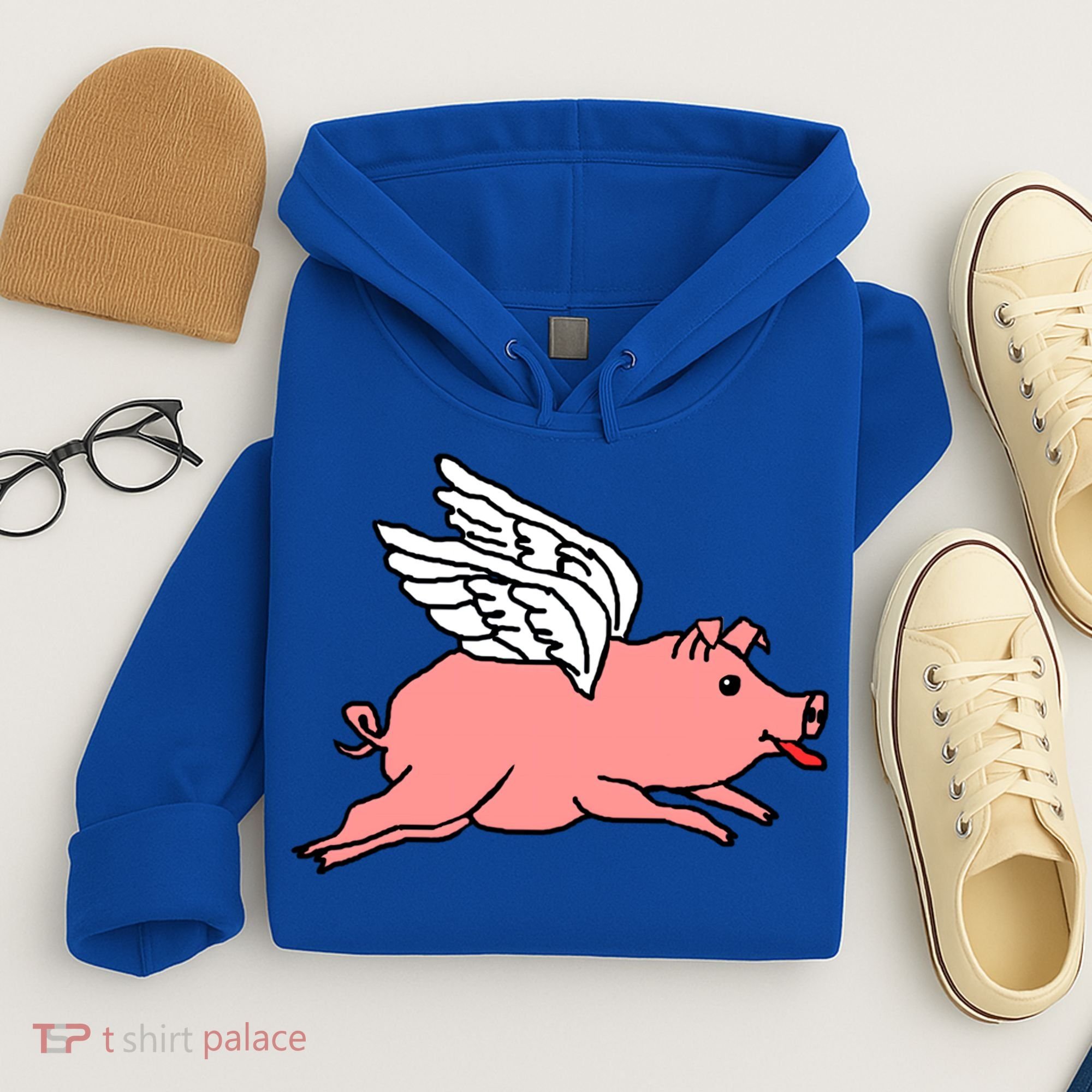 Flying Pig Poking Tongue Out Funny Gift Hoodie
