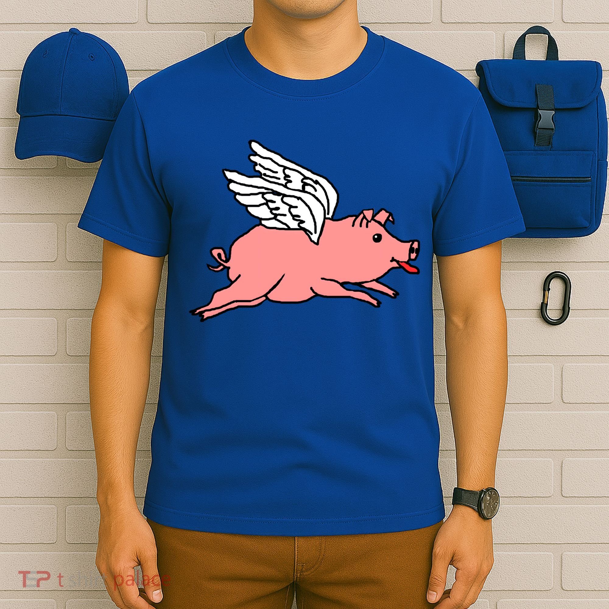 Flying Pig Poking Tongue Out Funny Gift T-Shirt