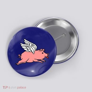 Flying Pig Poking Tongue Out Funny Gift Button