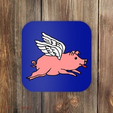 Flying Pig Poking Tongue Out Funny Gift Coaster