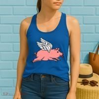 Flying Pig Poking Tongue Out Funny Gift Women's Tank Top thumb 2