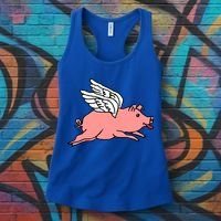 Flying Pig Poking Tongue Out Funny Gift Women's Tank Top thumb 3