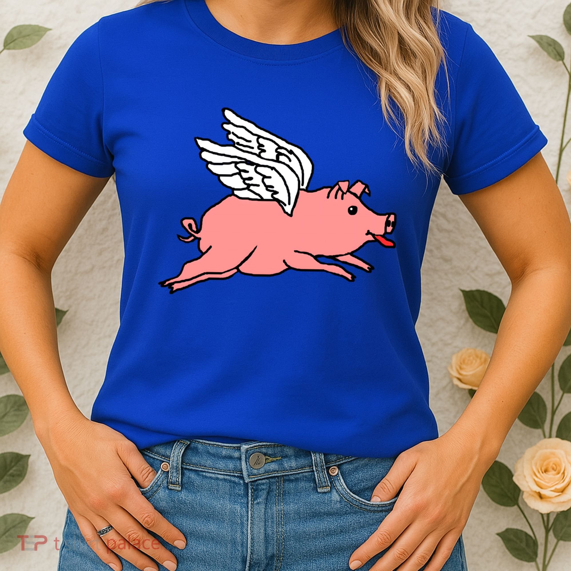Flying Pig Poking Tongue Out Funny Gift Women's T-Shirt