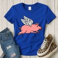 Flying Pig Poking Tongue Out Funny Gift Women's T-Shirt thumb 3