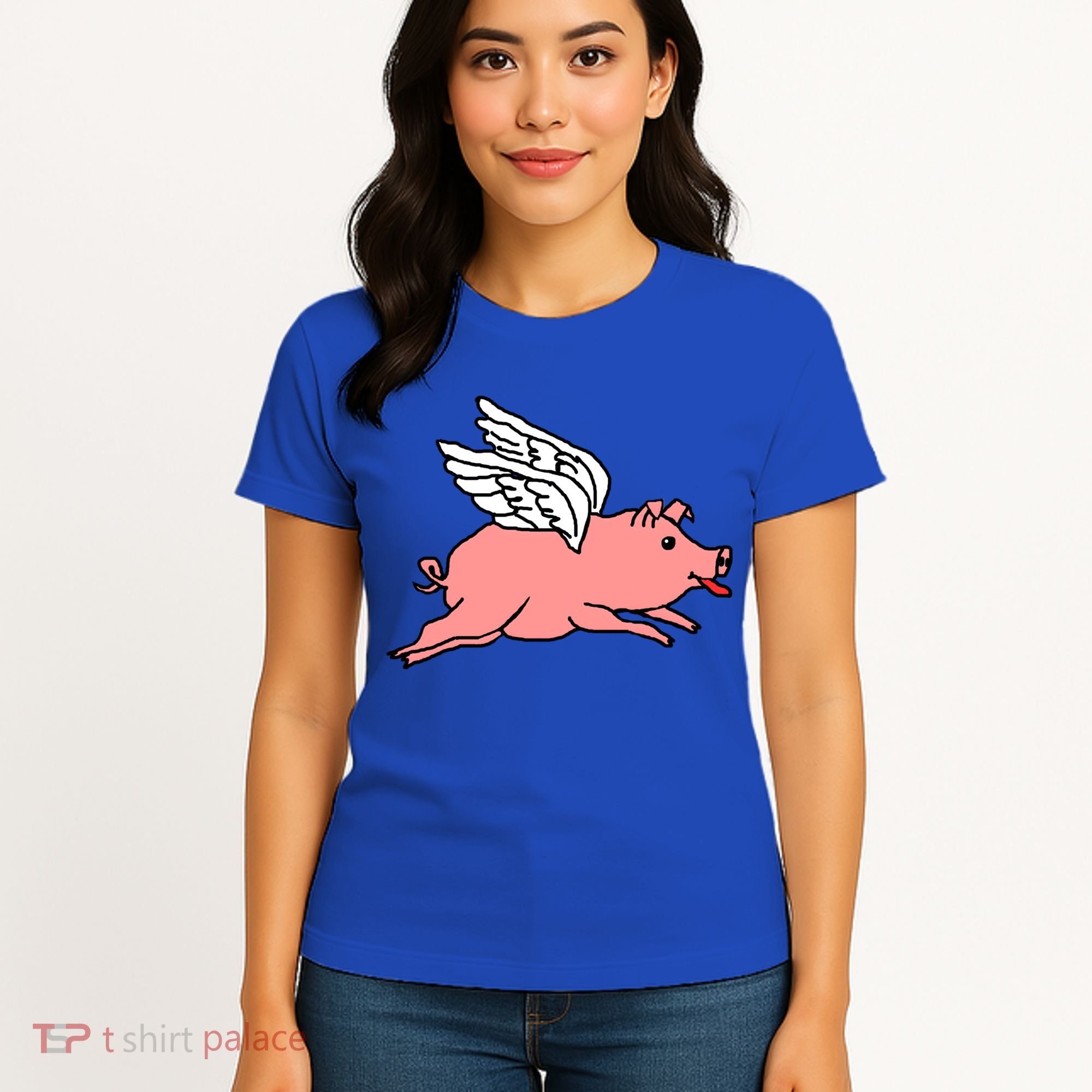 Flying Pig Poking Tongue Out Funny Gift Women's T-Shirt